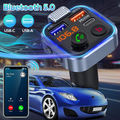 Bluetooth 5.0 FM Transmitter/Car Kit with Hands-Free Calling and 2 USB Charger