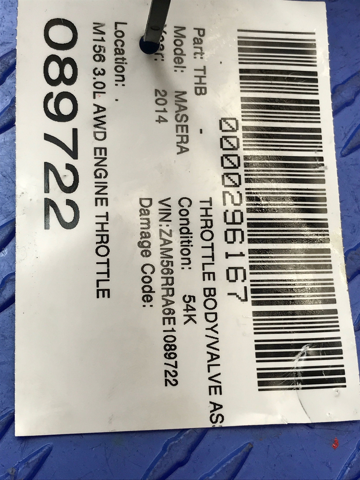13 - 19 MASERATI QUATTROPORTE M156 3.0 AWD ENGINE THROTTLE VALVE BODY 0280750003