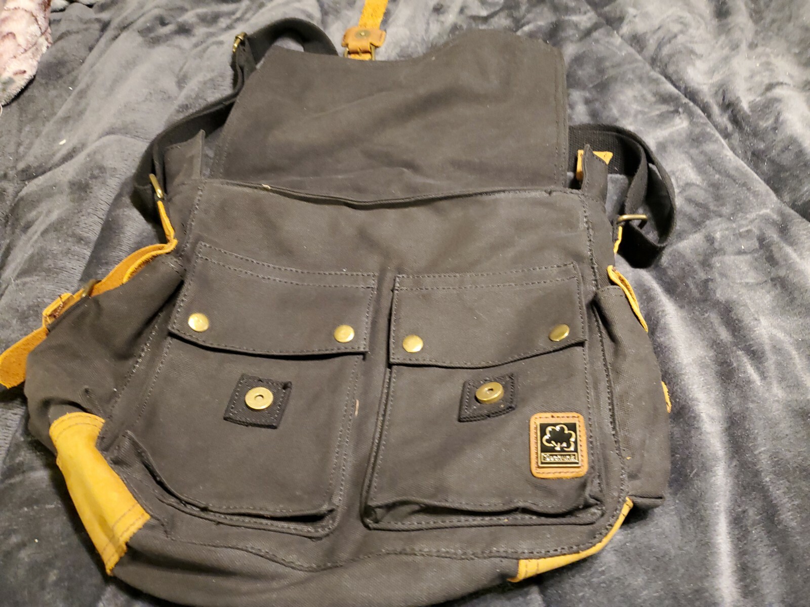 Sechunk Vintage Military Leather Canvas Laptop Bag Messenger Bags