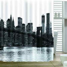 Light Grey Building 3D Shower Curtain Waterproof Fabric Bathroom Decoration
