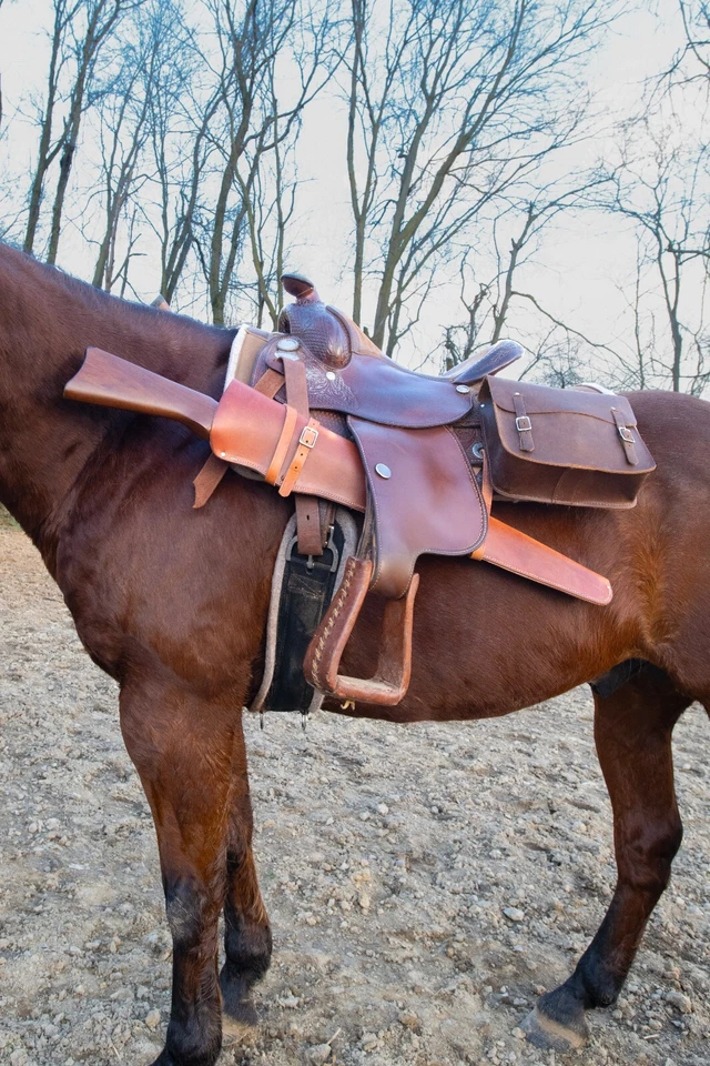 USA MADE Carbine Leather Rifle Scabbard for 22 - 26 in Barrels Unlined Holster - Image 3 of 4