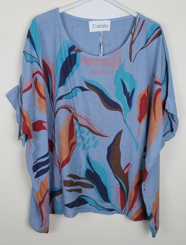 New Summer Oversized Ladies Italian Light Lagenlook Linen Floral Print Top - Picture 5 of 10