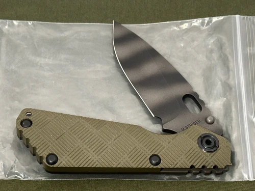 Strider SNG Folding Knife Flamed Titanium Frame, G-10 Scale, Tiger Stripe Blade