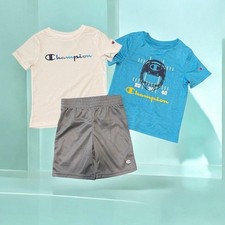 Champion Blue  Gray 3-Piece Athletic Set T-Shirts  Shorts Bundle NWT Size 5