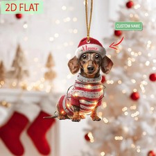 2D Custom Name Dachshund Christmas Ornament,Sausage Dog Holiday Gift, Cute Dachs