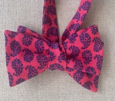 Cotton Bow Tie Dark Pink  Blue Paisley Self-tie Adjustable 2.25"