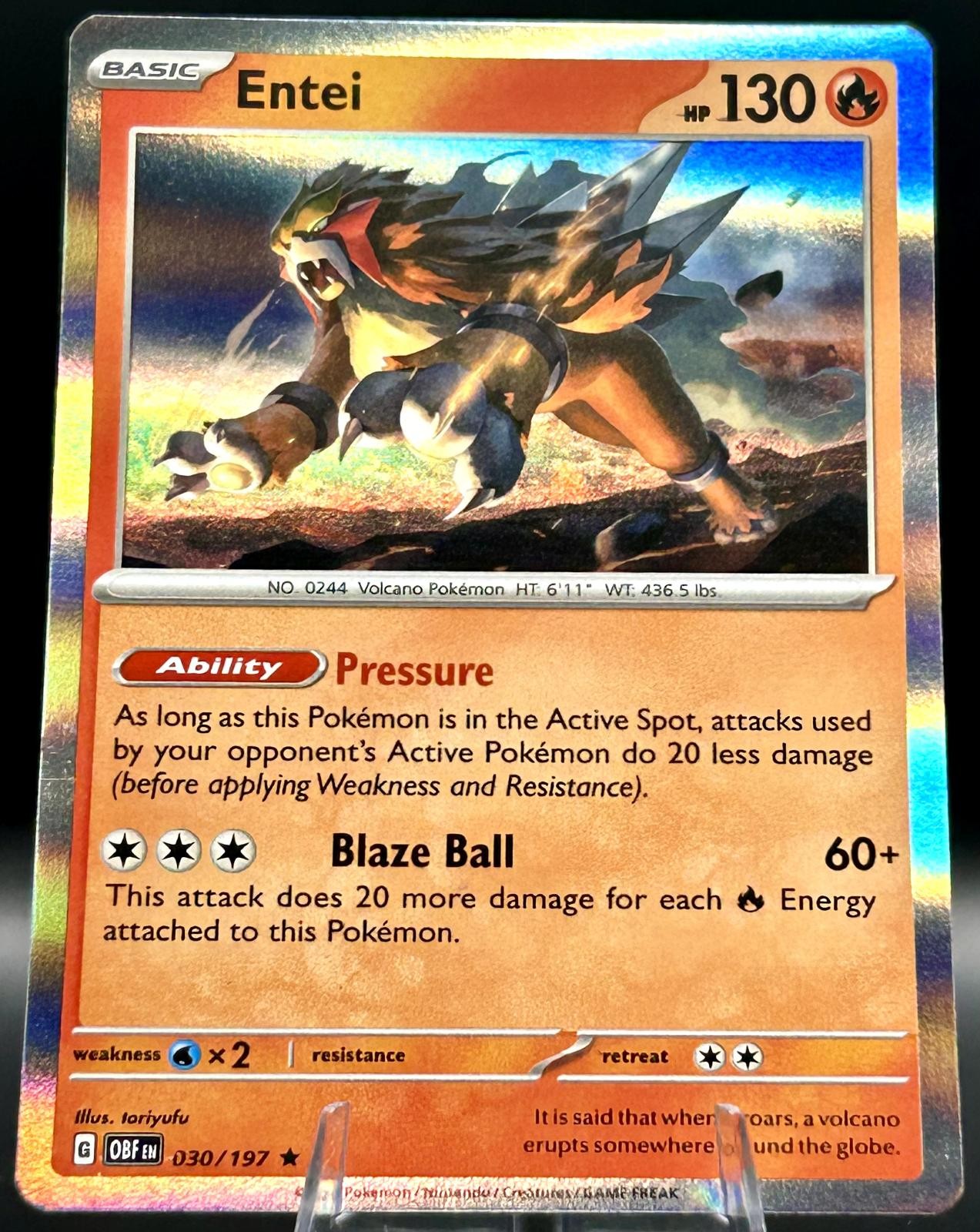Entei 030/197 Rare Obsidian Flames Pokemon TCG Holo Near Mint