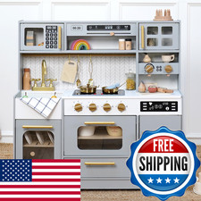 Bpmfkid Wooden Play Kitchen For Kids Pretend Play Kitchen Set Realistic Stove