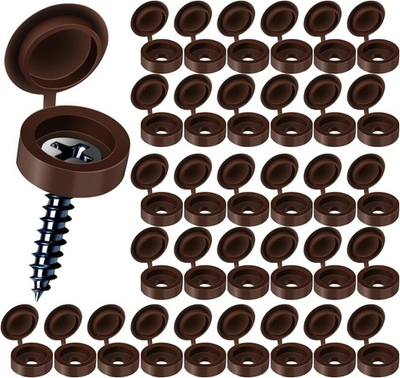 #ad HNYYZL Plastic Hinged Screw Covers Brown Snap Washer Caps with Flip 100 PCS $9.78