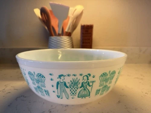 Vtg Pyrex 404 Turquoise Blue Amish Butterprint 4qt Mixing Serving Bowl  Made USA