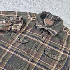 Orvis Shirt Mens Large Green Plaid Flannel Button Up Long Sleeve Two Pocket