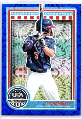 2025 Panini Stars & Stripes USA Baseball #183 Ty Chambless Blue Fireworks #/75