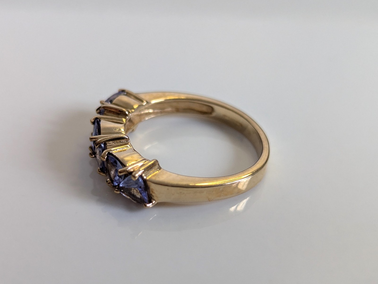 9ct Yellow Gold Ring Tanzanite Trillion Cut Stones Solid Band Hallmark Size N image 6