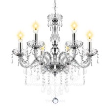 Crystal Chandelier Elegant Glass 6 Light Pendant Ceiling Lighting Fixture US