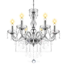 Crystal Chandelier Elegant Glass 6 Light Pendant Ceiling Lighting Fixture US