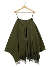 Anny N Damen Poncho Umhang Wolle Grün Gr. 38/M Fransen Casual
