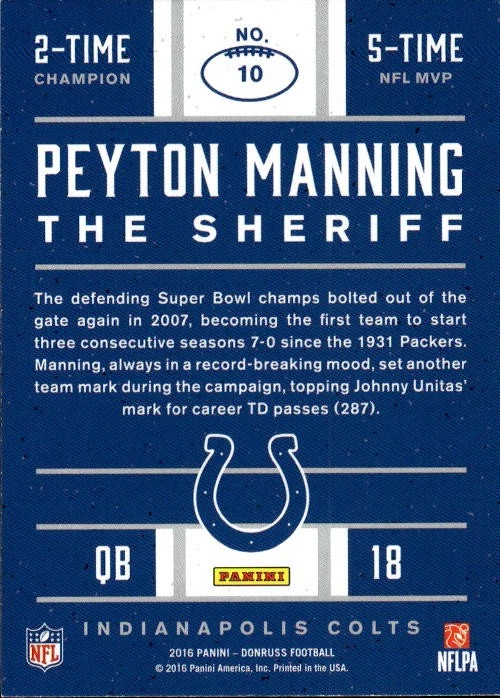 2016 Donruss Peyton Manning #10 Peyton Manning The Sheriff Tribute 24N - Image 2 of 2