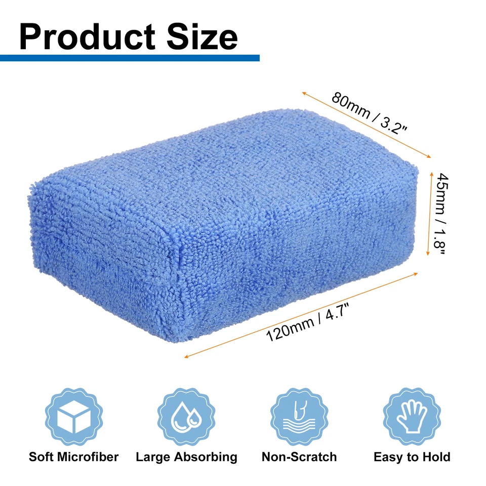 2pcs Microfiber Car Wash Sponge 4.7"x3.2" Non-Scratch Foam Applicator Pads Blue Foto 2 de 4