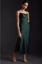 $168 BHLDN Dark Emerald Green Cali Cowl Neck Satin Slip Dress 4