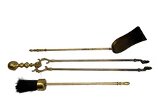 Mixed Set of Fireplace Tongs Shovel Brush Tools Antique & Vintage Brass Metal