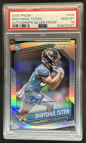2025 Panini Prizm Bhayshul Tuten Rookie Auto RC Silver #305 Jaguars PSA 10