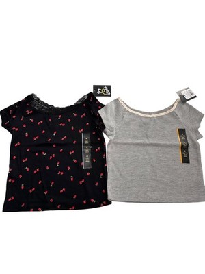 Art Class Girls Strawberry Print Gray Waffle Knit Tops M 8 & S 6/7 Short Sleeve
