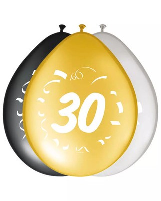 8 St. Birthday Ballons mit Zahl 30