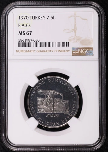 1970 Turkey 2.5 Lira F.A.O Acmonital KM 896 NGC MS 67