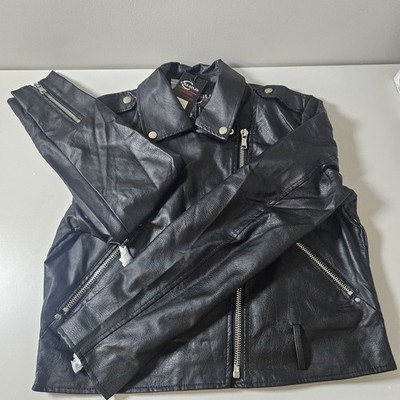 CELSIUS PREMIUM BLACK SILVER BELT ACCENT MOTO BIKER JACKET ZIP WOMEN LARGE NEW