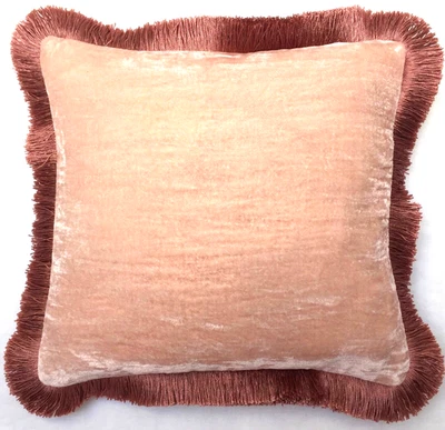 Anke Drechsel Cushion PLAIN Fringe Pink Quartz Pillow Silk Velvet Kissen Rosa - Bild 1 von 4