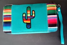 Mexican Blanket Cactus Wallet Wristlet EUC