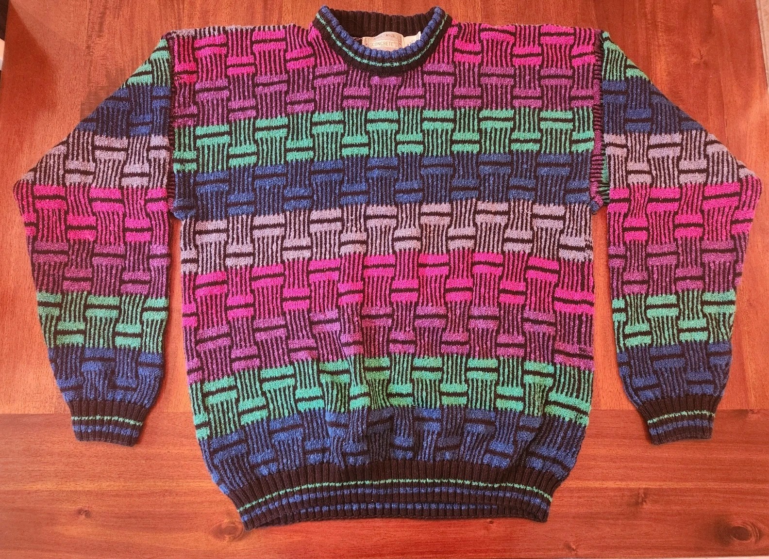 VTG Sweater Mens Sz M Textured 3D Knit Concrete Mix Coogi Style Chunky 90's Blue