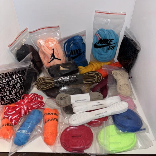 Lot géant 25 paires de lacets chaussures différentes marques Vans Nike Supreme Etc