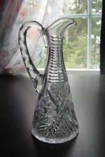 Vintage Crystal Clear Cut Glass Cruet Oil Vinegar 7"