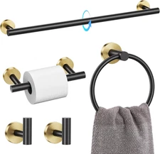 Black and Gold 5 Piece Bathroom Hardware Accessories Set 23.6" SUS304 Stainless 