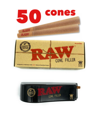RAW Classic king Size pre rolled Cone(50PK)+raw KING size cone shooter filler