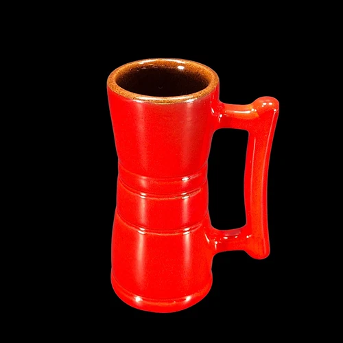VTG Juice Tumbler Frankoma Pottery # 26DC Lazy Bones Flame Red Orange