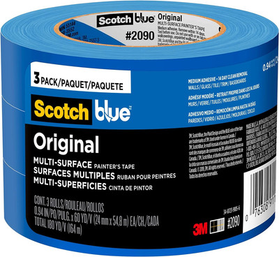 Scotchblue Original Painter'S Tape, 0.94 Inches X 60 Yards, 3 Rolls, Blue