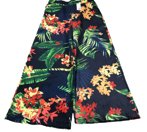 Fashion Womens Palazzo Pants Sz M Navy Floral High Rise Wide Leg Art NWT