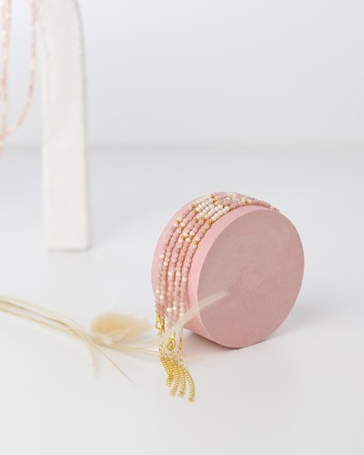 Pink Opal & Pearl 2-3MM 2 Multi Faceted Round Gemstone Bead Healing Necklace 18" - Picture 7 of 9