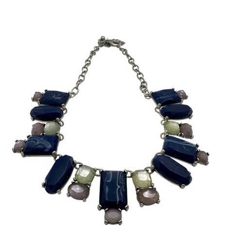Chico's Necklace Jewlery Silver Tone Blue Pink Cream Faceted Stones 22"Statement - Picture 6 of 10