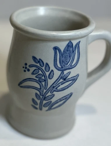 1 Pfaltzgraff Yorktowne Tulip Stencil Barrel Coffee Cup Mug Vintage Blue Stone