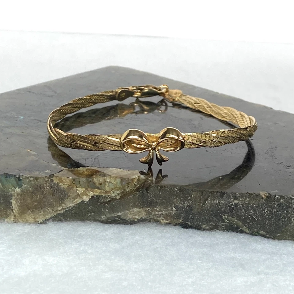 Juego de collar y pulsera de espiga con arco de Italia 925 plata esterlina Vermeil de oro Foto 4 de 4