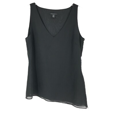 Kenneth Cole Womens Shirt 10 Black Tank Top Sleeveless Blouse Sheer Side Zipper