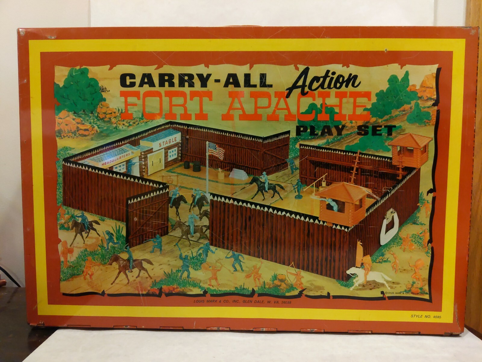 1968 MARX FORT APACHE CARRY ALL ACTION PARTIAL SET w/ TIN CASE #4685