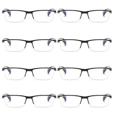 8 PK Mens Half Frame Spring Hinge Reading Glasses Blue Light Blocking Readers