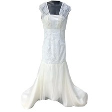 Ivory Lace Tulle Wedding Dress Women  s Small 4-6 Sleeveless Empire Waist