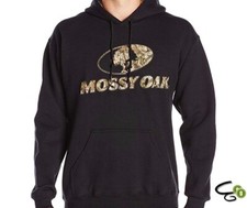 Youth Medium Mossy Oak Black Printed Camo-Lined Hoodie Pullover Sweatshirt