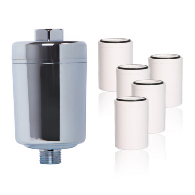 1 Duschfilter Chrom + 5 Wechselfilter Kalkfilter Allergie Reisefilter Chlor Rost