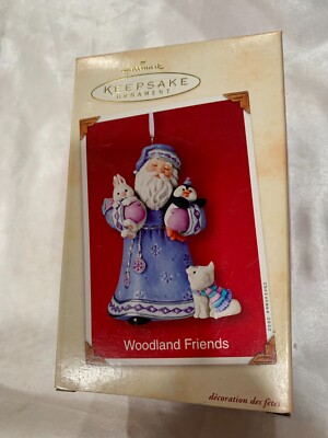 2002 Hallmark Keepsake Woodland Friends Santa, Cat, Penguin & Rabbit Ornament